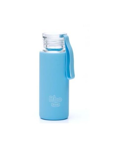 BOTELLA BOROSILICATO con silicona azul 330ml. BBO4 IRISANA