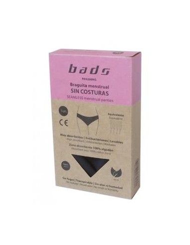 BRAGUITA MENSTRUAL negra sin costura talla S. BADS