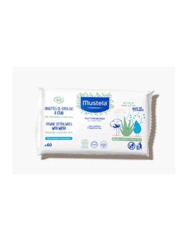 TOALLITAS DE ALGODON AL AGUA bebe-niño 60uds. BIO MUSTELA