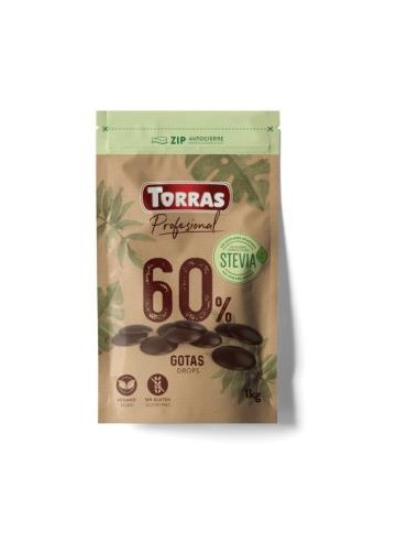 GOTA CHOCOLATE 60% CACAO STEVIA 1kg TORRAS