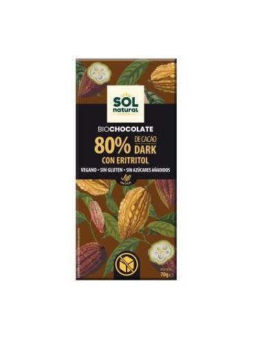 CHOCOLATE 80% con eritritol tableta 70g BIO VEGAN SOLNATURAL