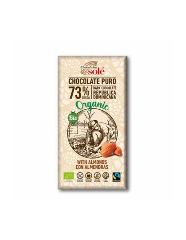 CHOCOLATE NEGRO 73% con almendras 150gr. ECO CHOCOLATES SOLE