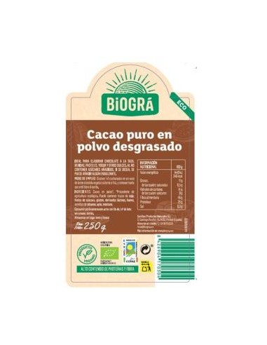 CACAO PURO polvo 250gr. BIO BIOGRA