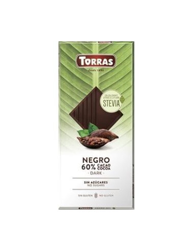 CHOCOLATE CACAO 60% STEVIA 100gr TORRAS