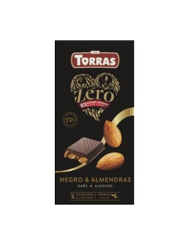 CHOCOLATE NEGRO 72% con almendra ZERO 150gr TORRAS