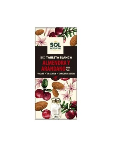 CHOCOLATE BLANCO ALMENDRA ARANDANO tableta 70g BIO SOLNATURAL