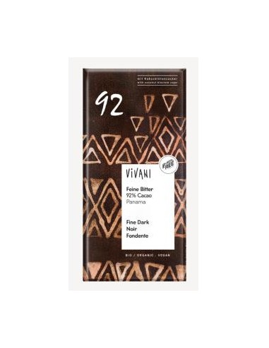 CHOCOLATE NEGRO 92% PANAMA azucar coco 80g VEGAN VIVANI