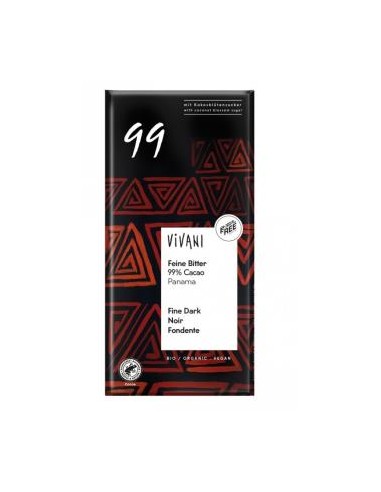 CHOCOLATE NEGRO 99% PANAMA azucar coco 80gr. VEGAN VIVANI