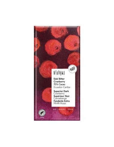 CHOCOLATE NEGRO SUPERIOR 70% arandanos 100gr VEGAN VIVANI