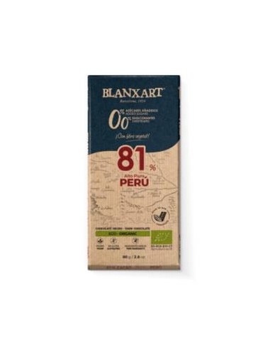 CHOCOLATE NEGRO 81% PERU s/azucar añadido 80g ECO BLANXART