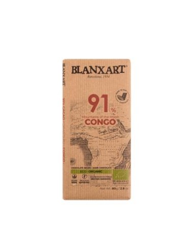 CHOCOLATE NEGRO 91% CONGO 80gr. ECO** BLANXART