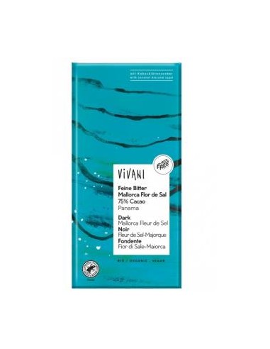 CHOCOLATE NEGRO 75% PANAMA flor de sal 80gr VEGAN VIVANI