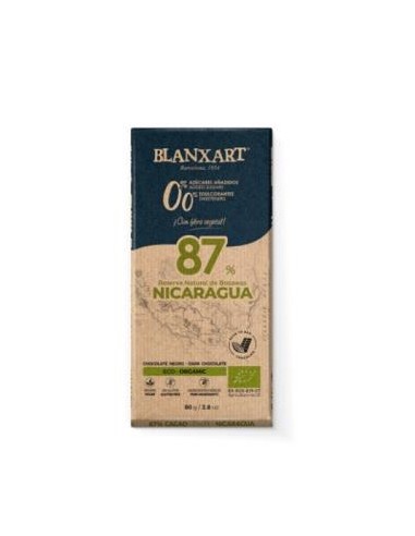 CHOCOLATE NEGRO 87% NICARAGUA s/azucar añadido 80g BLANXART