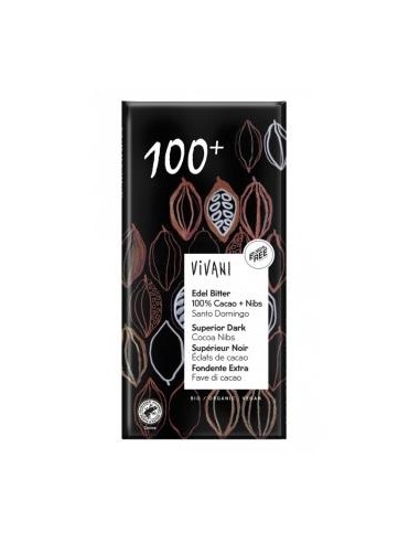 CHOCOLATE NEGRO SUPERIOR 100% nibs cacao 80g VEGAN VIVANI