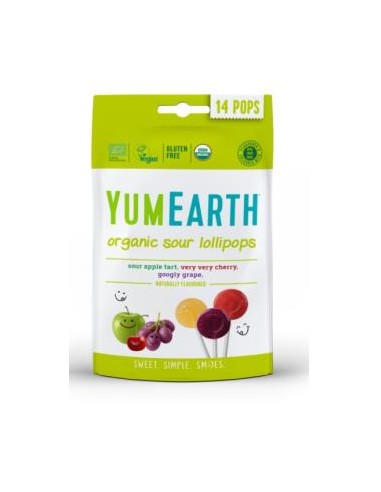 PIRULETAS ORGANICAS sabor frutas acidas 14ud. YUM EARTH