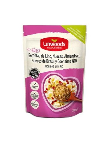 SEMILLAS DE LINO con nueces almendras Q10 200gr. LINWOODS