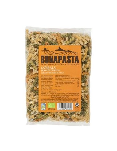 ESPIRALES TRICOLOR DE ESPELTA 500gr. ECO BONAPASTA