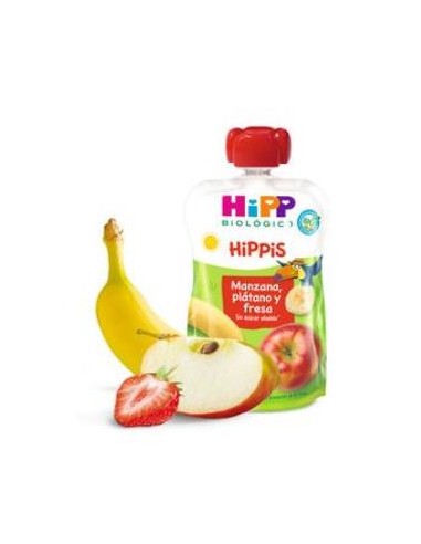 POUCHES DE MANZANA PLATANO Y FRESA bebibles 100gr HIPP