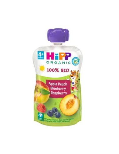 POUCHES DE MELOCOTON MANZANA Y FRUTOS BOSQUE 100gr HIPP