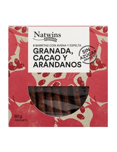 BARRITAS DE GRANADA CACAO Y ARANDANOS 80gr. NATWINS