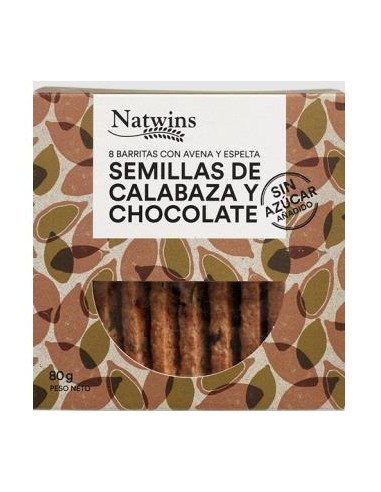 BARRITAS DE SEMILLAS DE CALABAZA Y CHOCOLATE 80gr. NATWINS