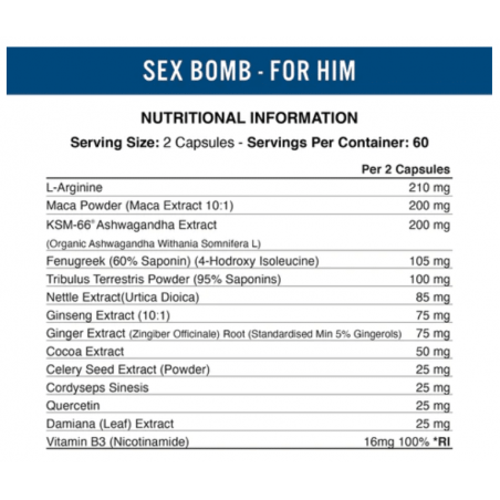 Applied Nutrition Sex Bomb - Potenciador de Libido Masculina - Mejora el Flujo Sanguíneo y la Sensibilidad - 120 Cápsulas