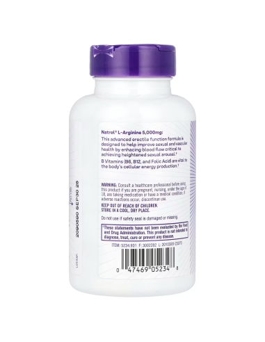 Natrol L-Arginina 5000 mg – Energía, Rendimiento y Salud Sexual