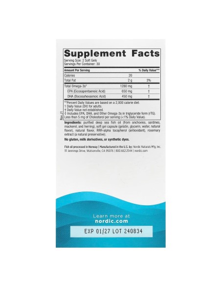 Nordic Naturals Ultimate Omega 3, 1280mg 60 cápsulas