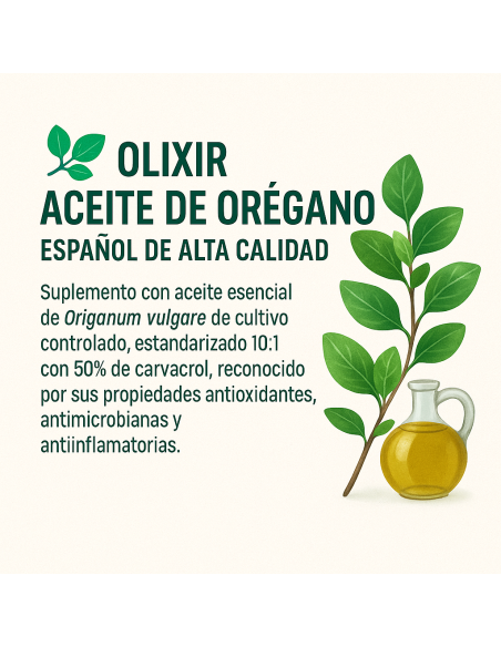 Olixir Aceite de Orégano 150mg con Aceite de Oliva Virgen Extra Español – Origanum Vulgare 10:1 – 50% Carvacrol