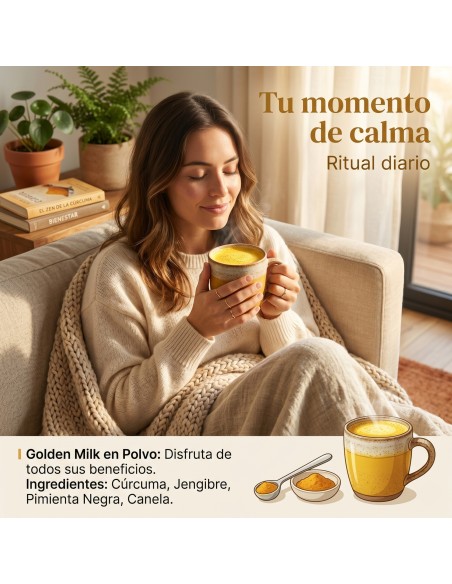 Olixir Leche Dorada: mezcla artesanal de cúrcuma, jengibre, pimienta negra y canela. Vegana, sin aditivos, 250 g