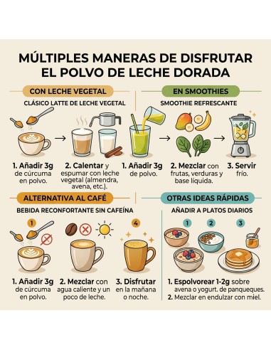 Olixir Leche Dorada: mezcla artesanal de cúrcuma, jengibre, pimienta negra y canela. Vegana, sin aditivos, 250 g