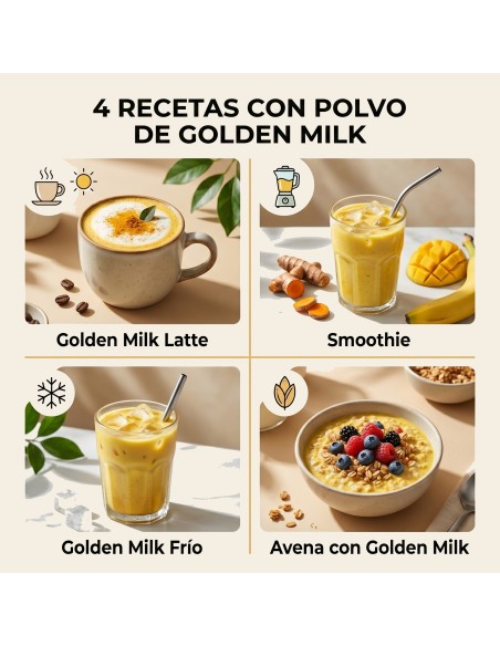 Olixir Leche Dorada: mezcla artesanal de cúrcuma, jengibre, pimienta negra y canela. Vegana, sin aditivos, 250 g